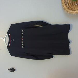Tommy Hilfiger Embroidered Spell Out Long Sleeve Navy Sweater Dress Pockets S